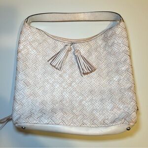 PATRICIA NASH White BRAIDED STITCH Leather MARCELLINA Hobo Bag Oversized Purse